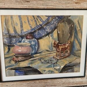 Antique Watercolor Painting Still Life 1922